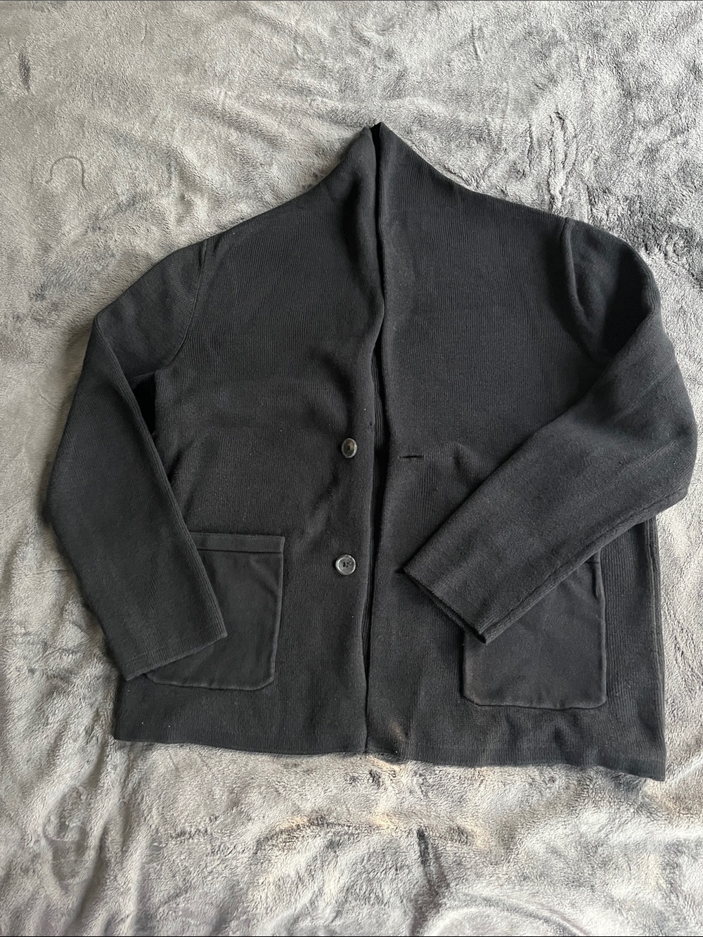 Express Black Ribbed Knit Cardigan shawl collar, button front, pockets Men Large